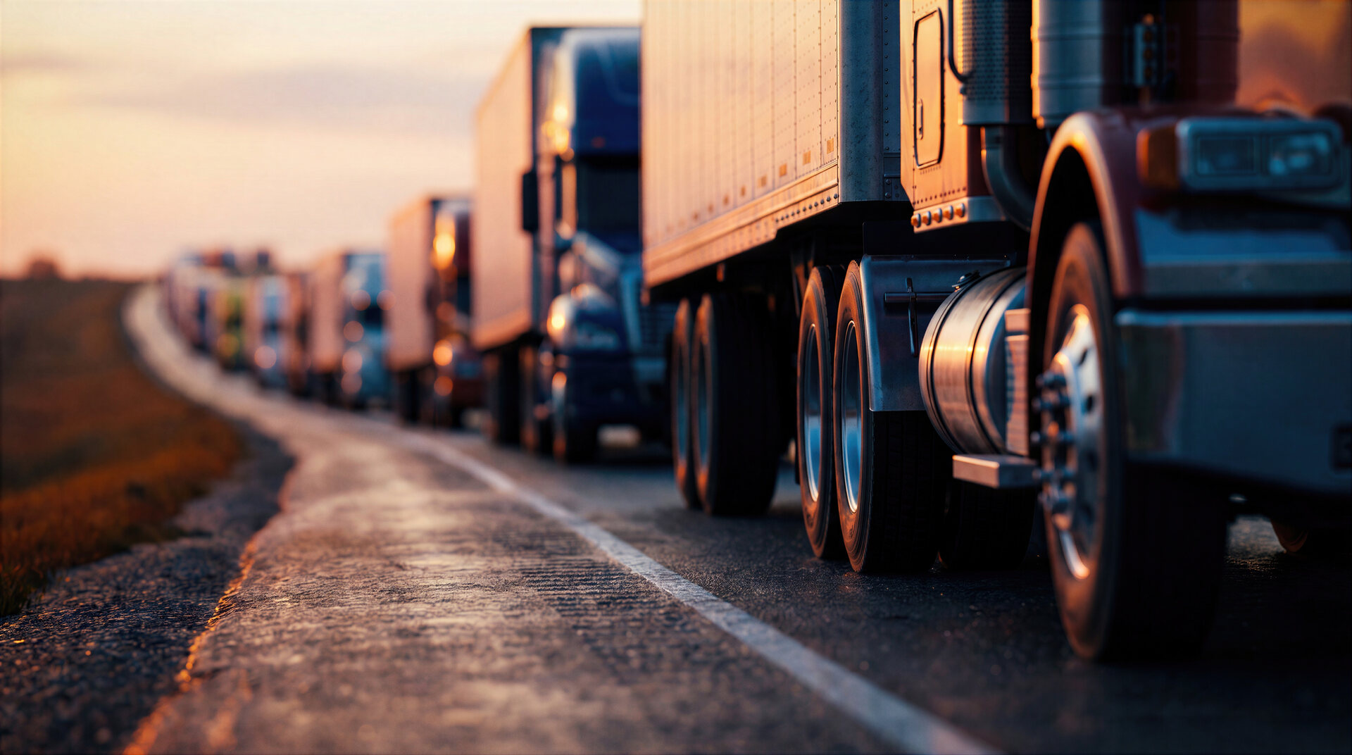 Zestaw transportowy oczekujący na poboczu drogi podczas przestoju
